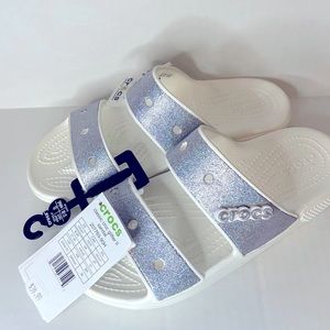 NEW CROCS Sandal Women 7 White with Silver Glitter